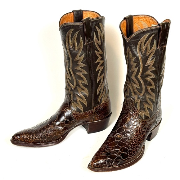 Justin Cowboy Boots - Chocolate Brown Mens Sz 8.5B Excellent Vtg Cond X-toe 9201 - Picture 5 of 12